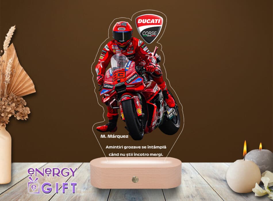 Lampă LED personalizată prin printare – tematică Marc Márquez pentru suporteri MotoGP