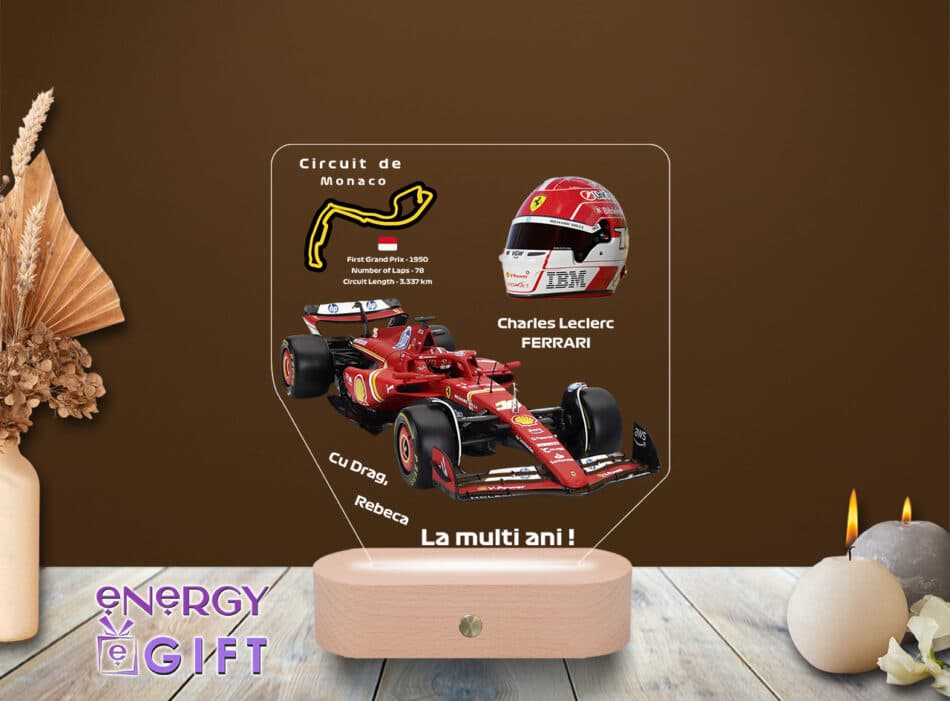 Lampa Led 3D Personalizata – Formula 1 Ferrari - Charles Leclerc
