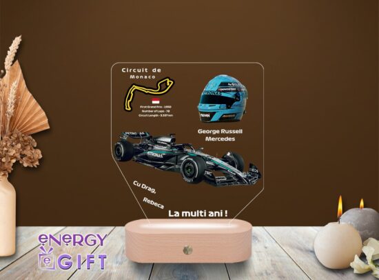 Lampă LED personalizată prin printare – Formula 1 Mercedes, George Russell și nume