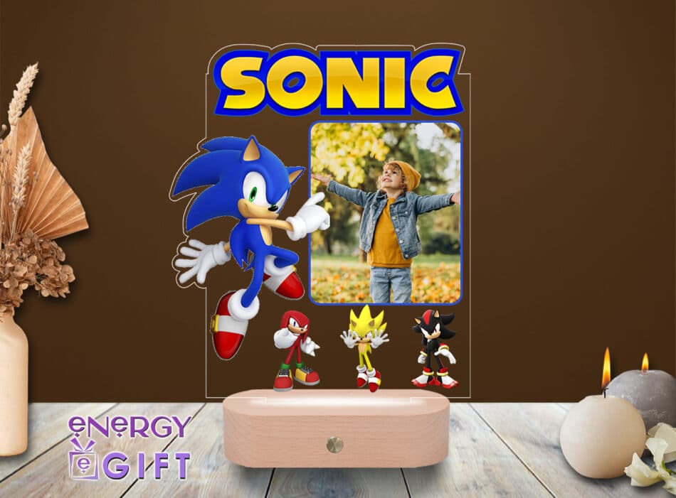 Lampă LED 3D cu temă Sonic – personalizată prin printare pentru copii energici