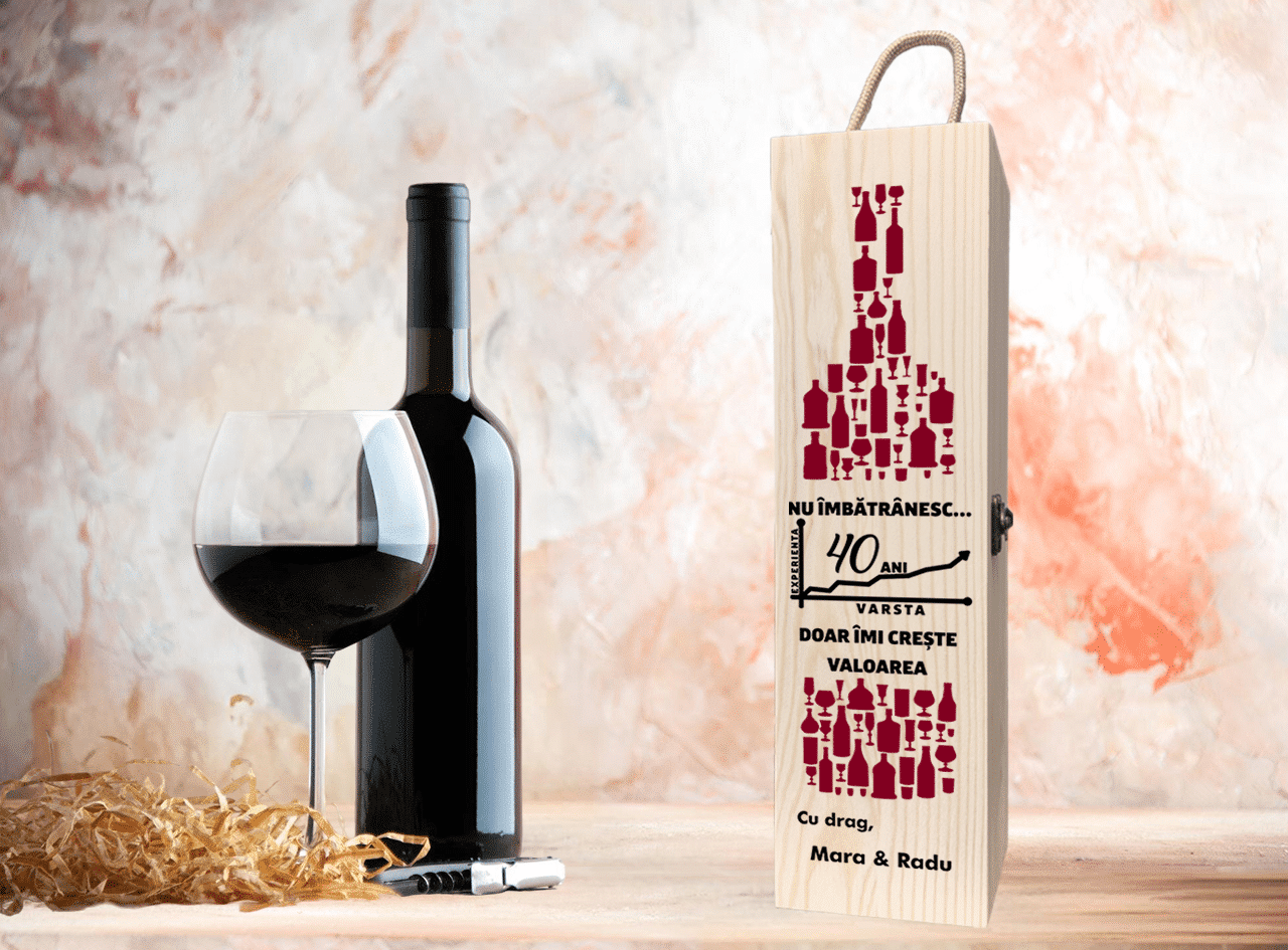 cutie vin personalizata cu mesaj aniversar Cutie de vin personalizată pentru cadoul