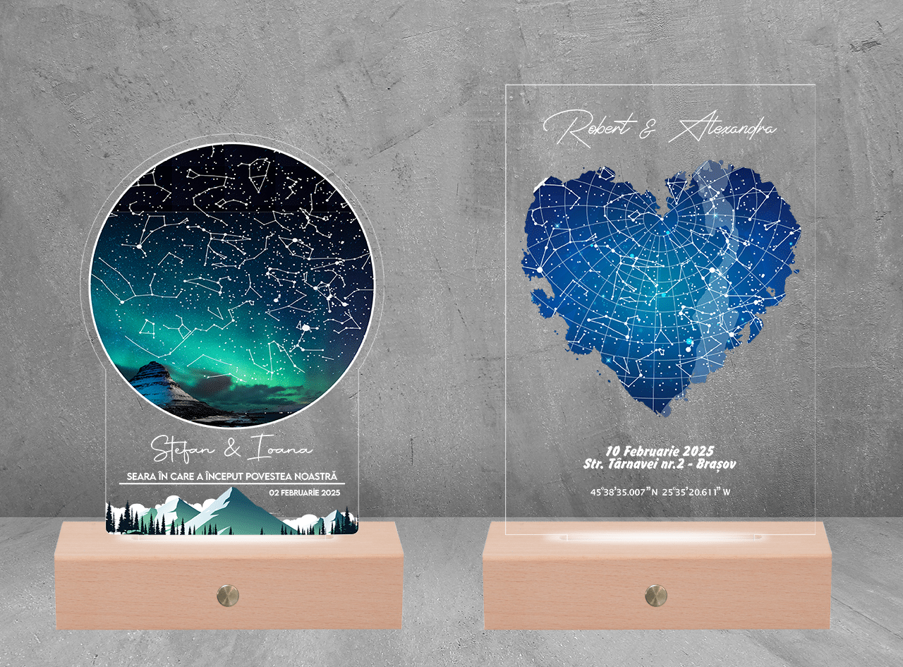 Lampa LED 3D personalizată Sky Map – cadou romantic Lampă LED Sky Map personalizată cu hartă stele și text gravat