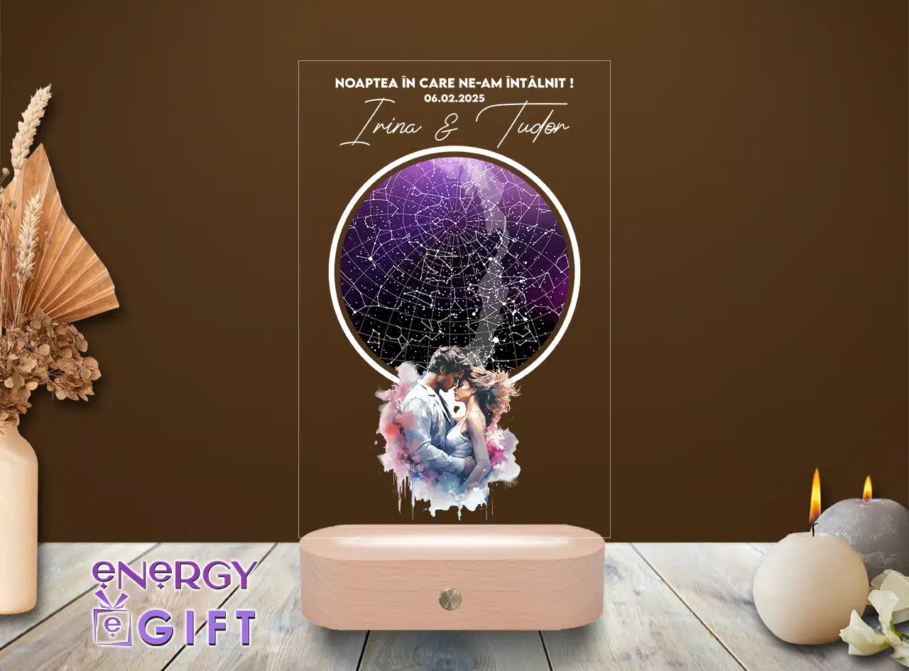 Lampă LED 3D personalizată cu constelația cerului – cadou romantic unic