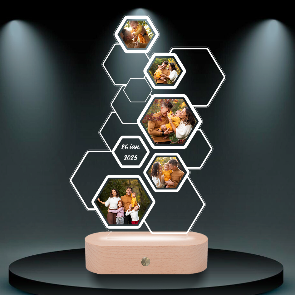 lampa-led-personalizata pentru familie cu pozea lampă LED personalizată cu poză cadou emoționant EnergyGift