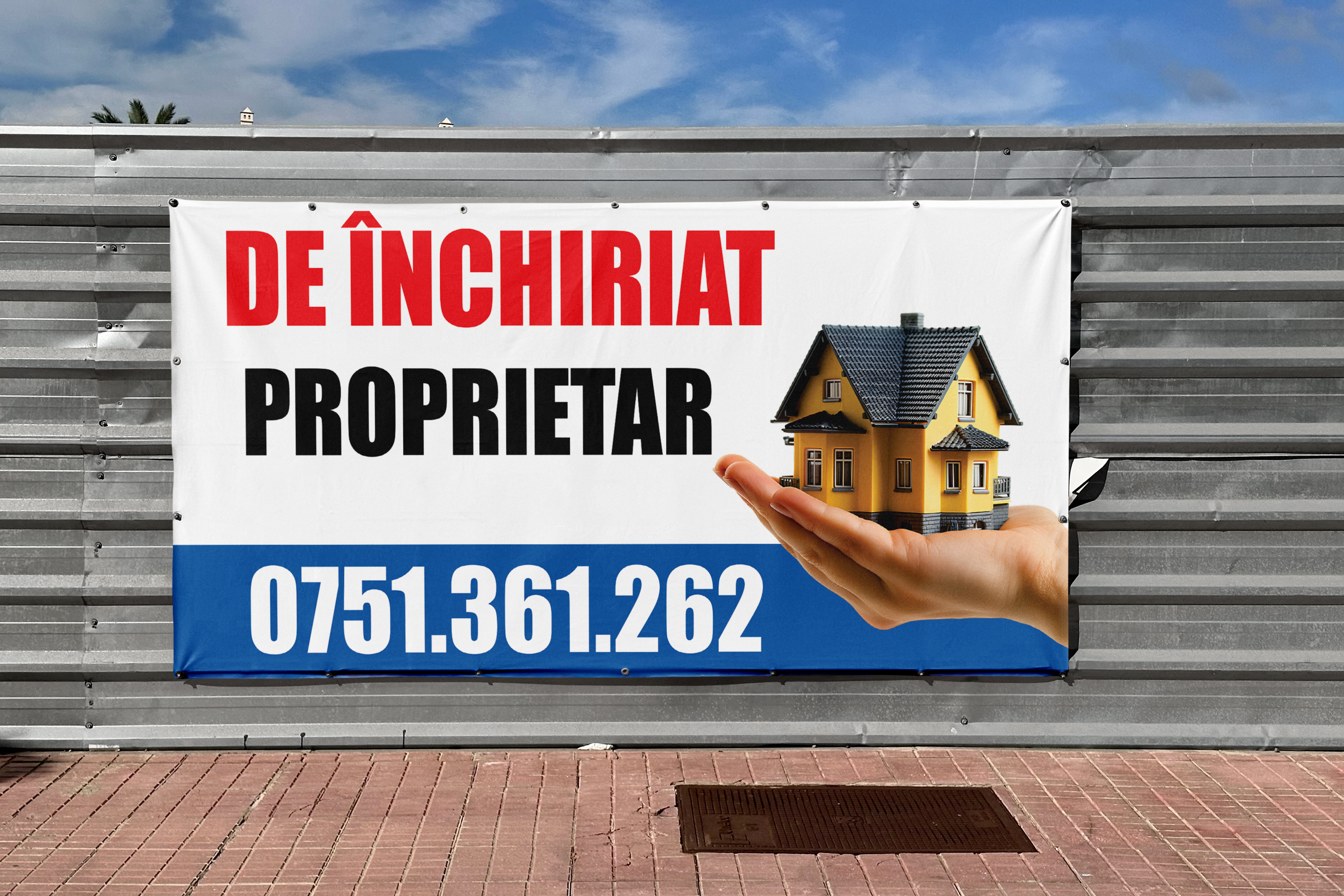 banner publicitar 50x150 cm print UV pe PVC, ideal pentru agenții imobiliare