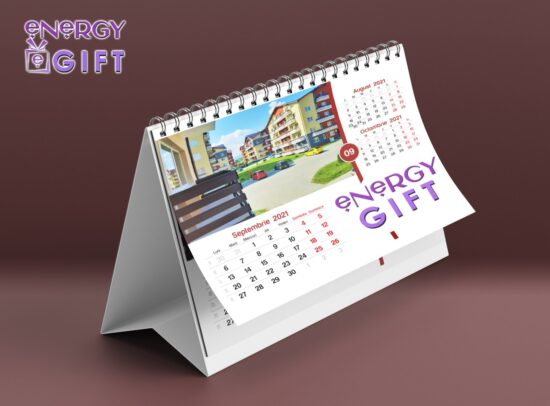 calendar birou personalizat premium EnergyGift, design modern, 12 file A5