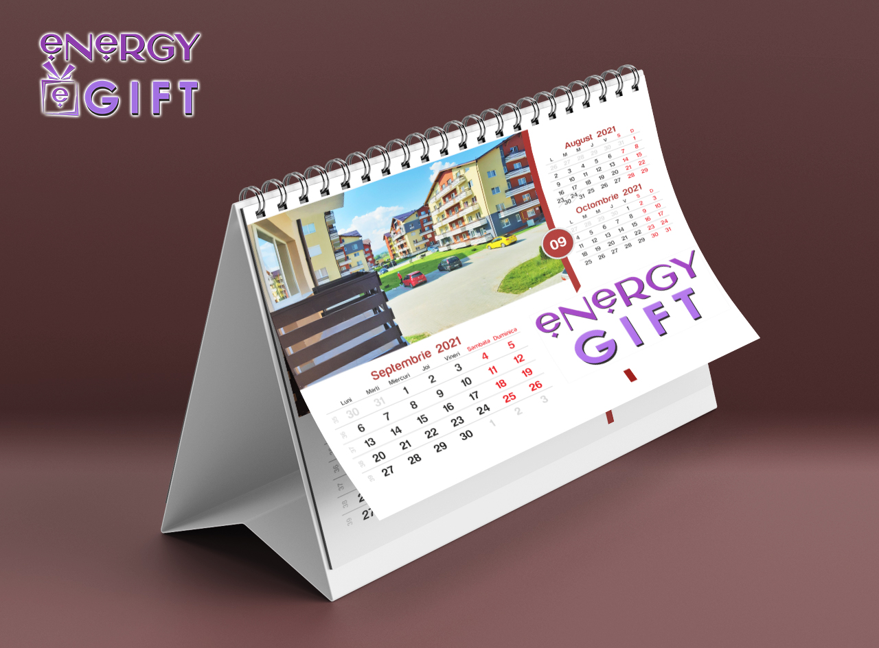 calendar birou personalizat premium EnergyGift, design modern, 12 file A5