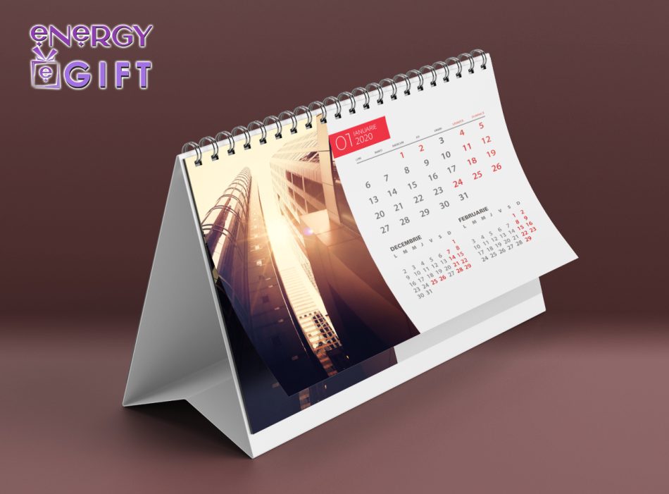 calendar personalizat de birou elegant EnergyGift, 12 file A5, print digital full color