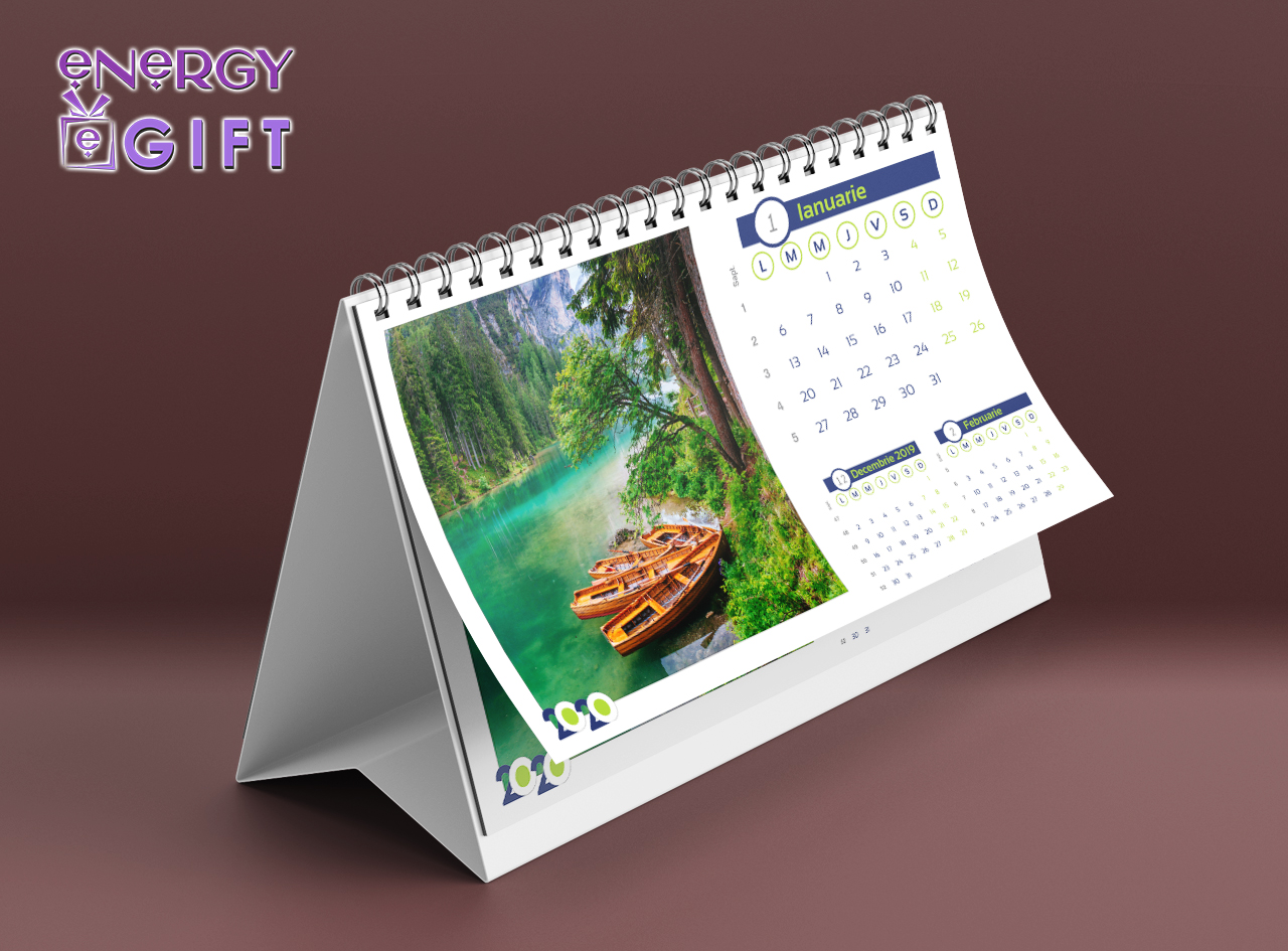 calendar de birou personalizat corporate EnergyGift, 12 file A5, print digital full color