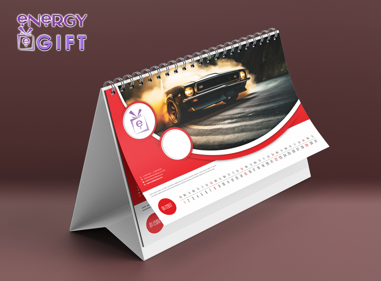 calendar de birou personalizat elegant EnergyGift, 12 file A5, hârtie DCL 150g