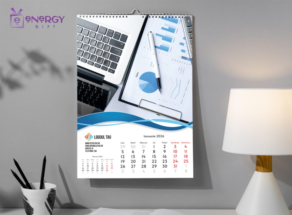 calendar de perete business personalizat EnergyGift, 12 file A3, design profesional