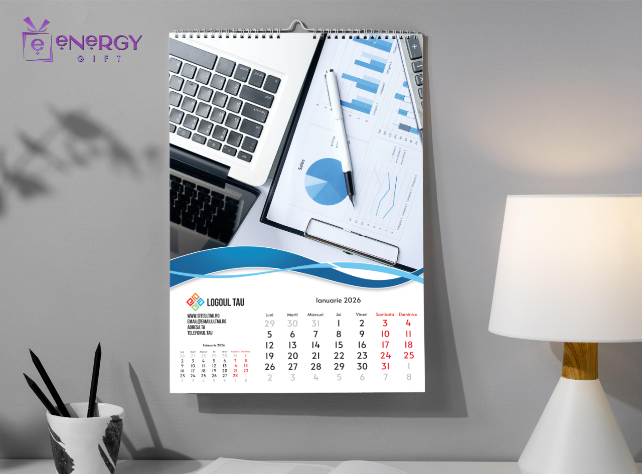 calendar de perete business personalizat EnergyGift, 12 file A3, design profesional