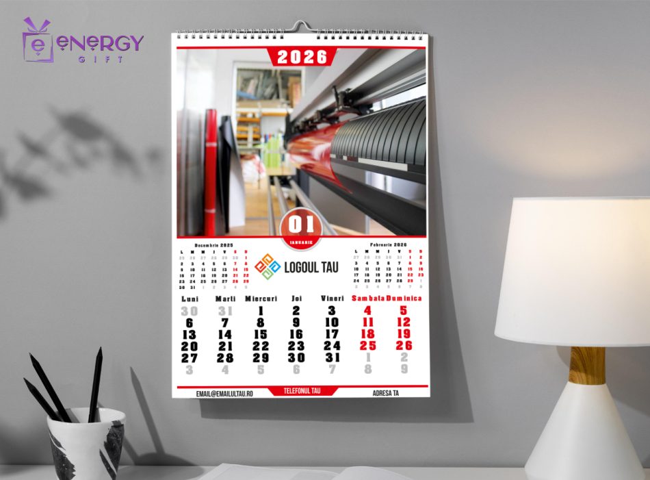 calendar de perete personalizat pentru companii EnergyGift, 12 file A3, cadou corporate