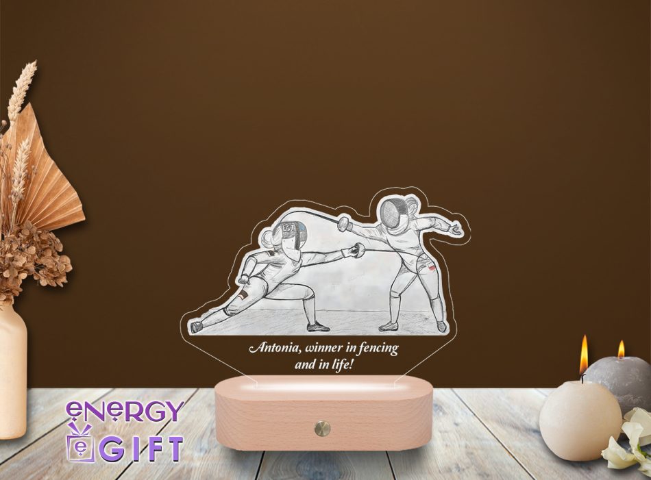 lampă LED 3D personalizată scrimă sportiv cu spadă