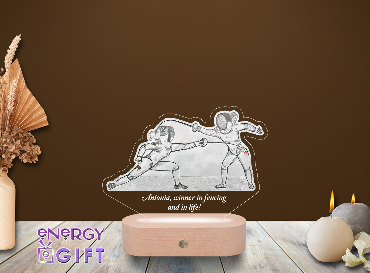 lampă LED 3D personalizată scrimă sportiv cu spadă