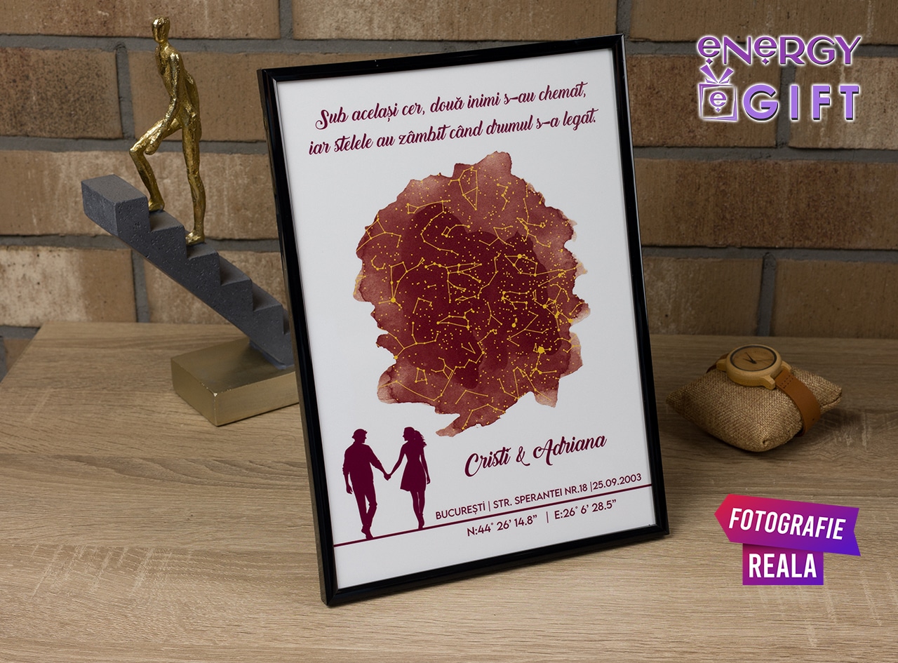 Tablou Harta Stelelor Personalizat – Amintirea Primei Întâlniri Tablou Harta Stelelor Personalizat – Amintirea Primei Întâlniri, cadou romantic EnergyGift