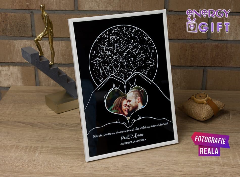 tablou harta stelelor cu poză cadou de nuntă personalizat print uv pe pvc lucios