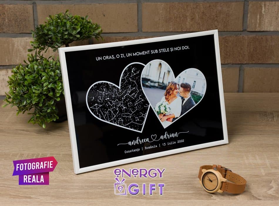 Tablou Sky Map personalizat cu cerul din ziua nunții, print UV pe PVC lucios