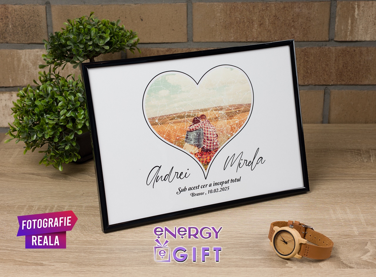 Tablou Sky Map personalizat – harta cerului dintr-un moment special, imprimare UV premium, cu ramă decor modern