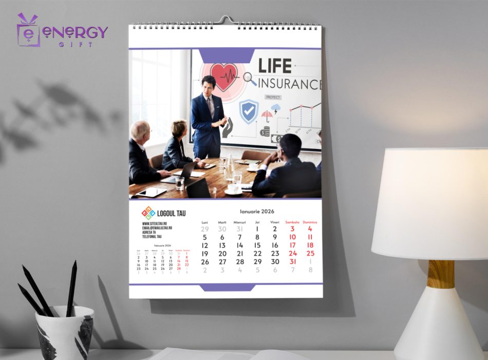 calendar de perete personalizat cu logo și date firmă EnergyGift, 12 file A3