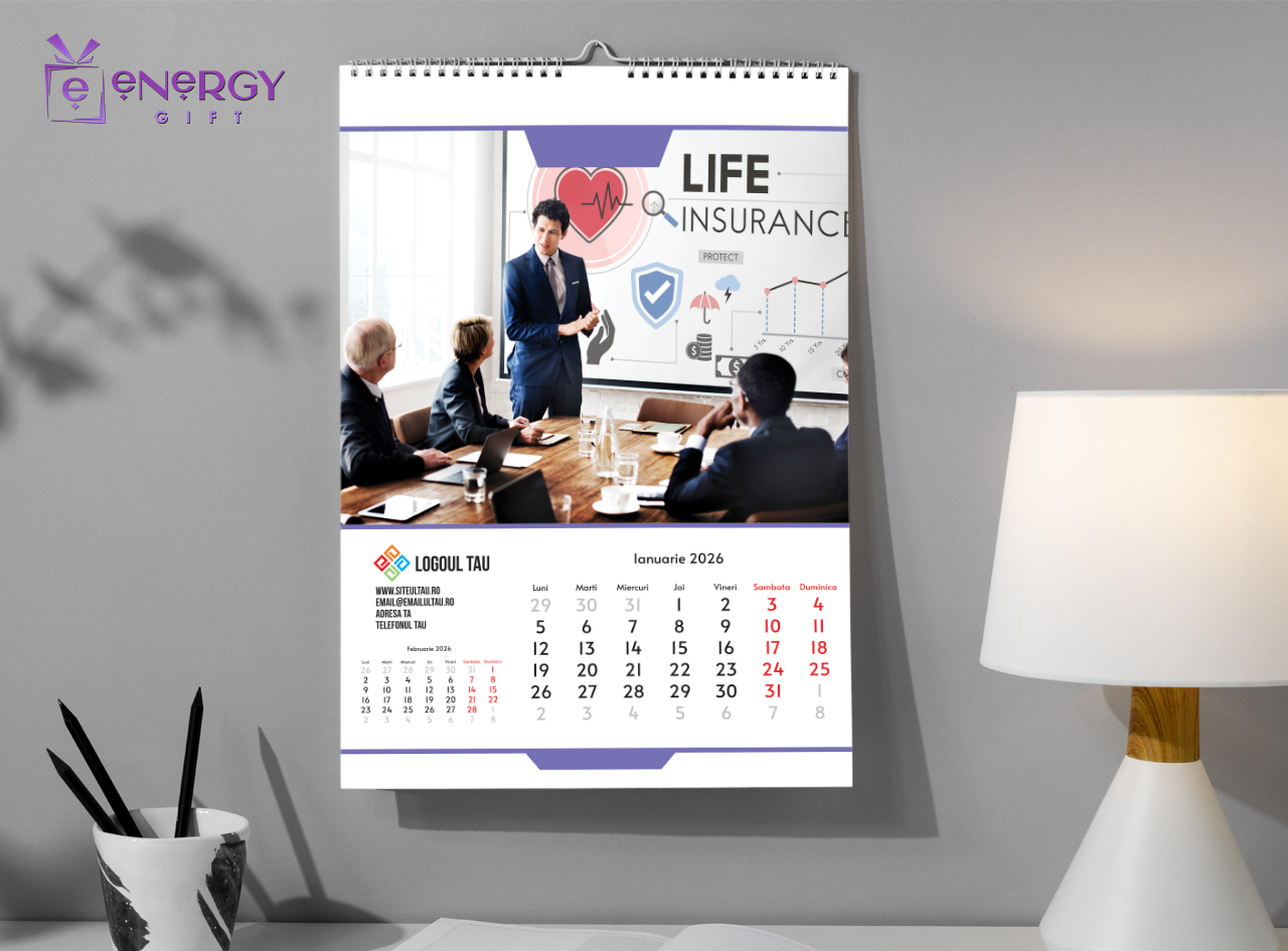 calendar de perete personalizat cu logo și date firmă EnergyGift, 12 file A3