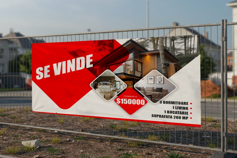 Banner 100x200 cm „Se Vinde” – banner imobiliar personalizat print UV pe PVC premium