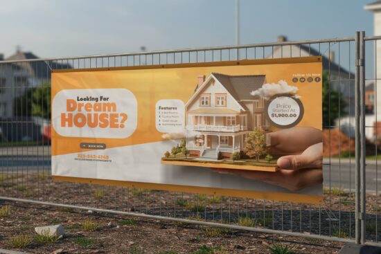 Banner 100x250 cm imobiliar personalizat – print UV pe material PVC premium