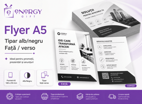 Printare flyere A5 alb-negru față-verso pe hârtie 80 g