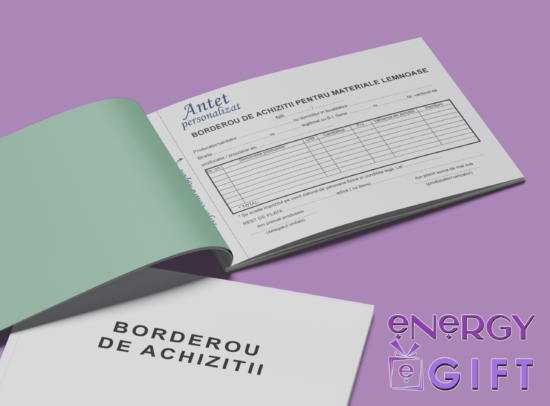 Borderou de achiziții autocopiativ personalizat, broșat în topuri de 50 seturi