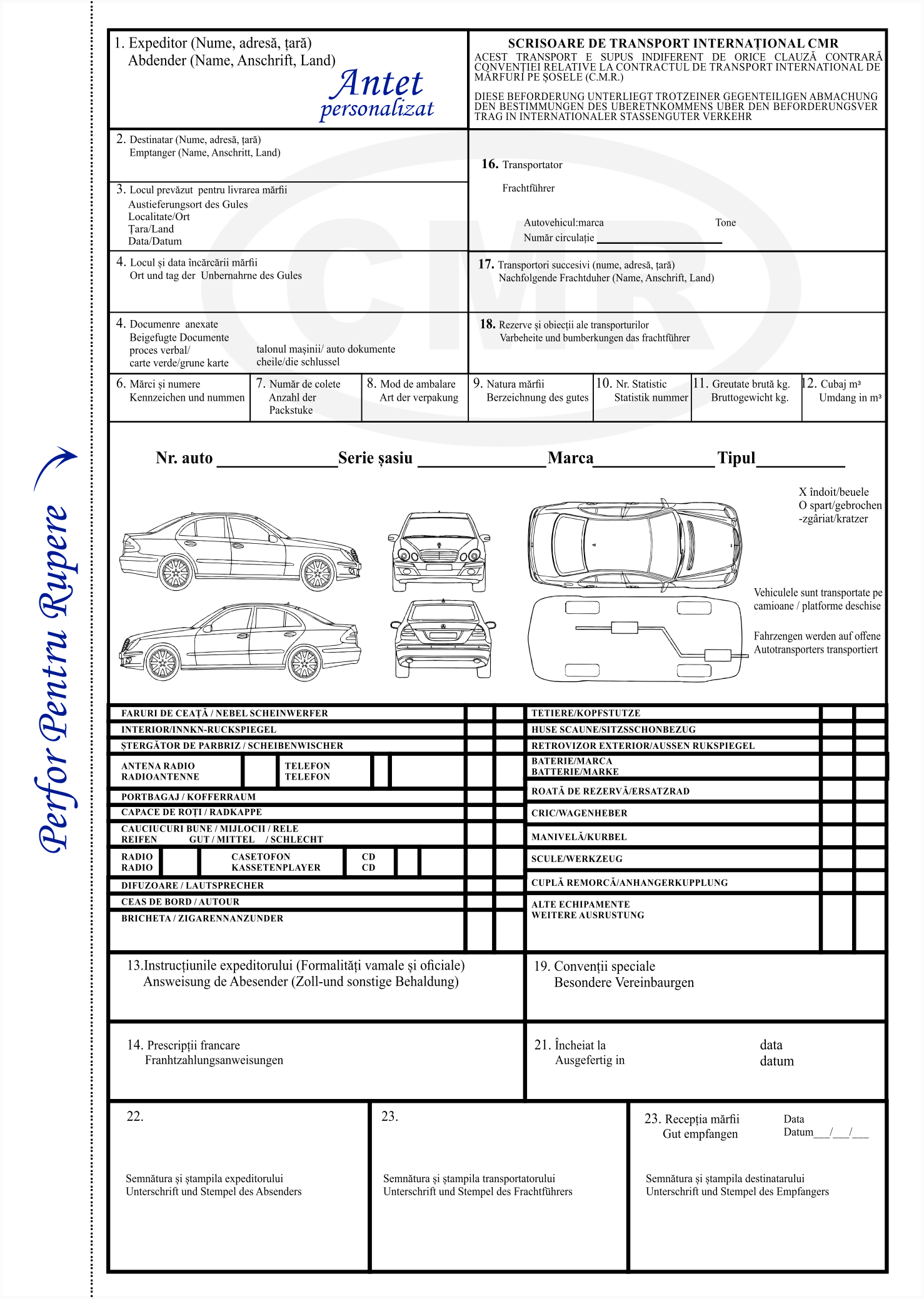 CMR autocopiativ personalizat tractari auto CMR autocopiativ personalizat tractari auto