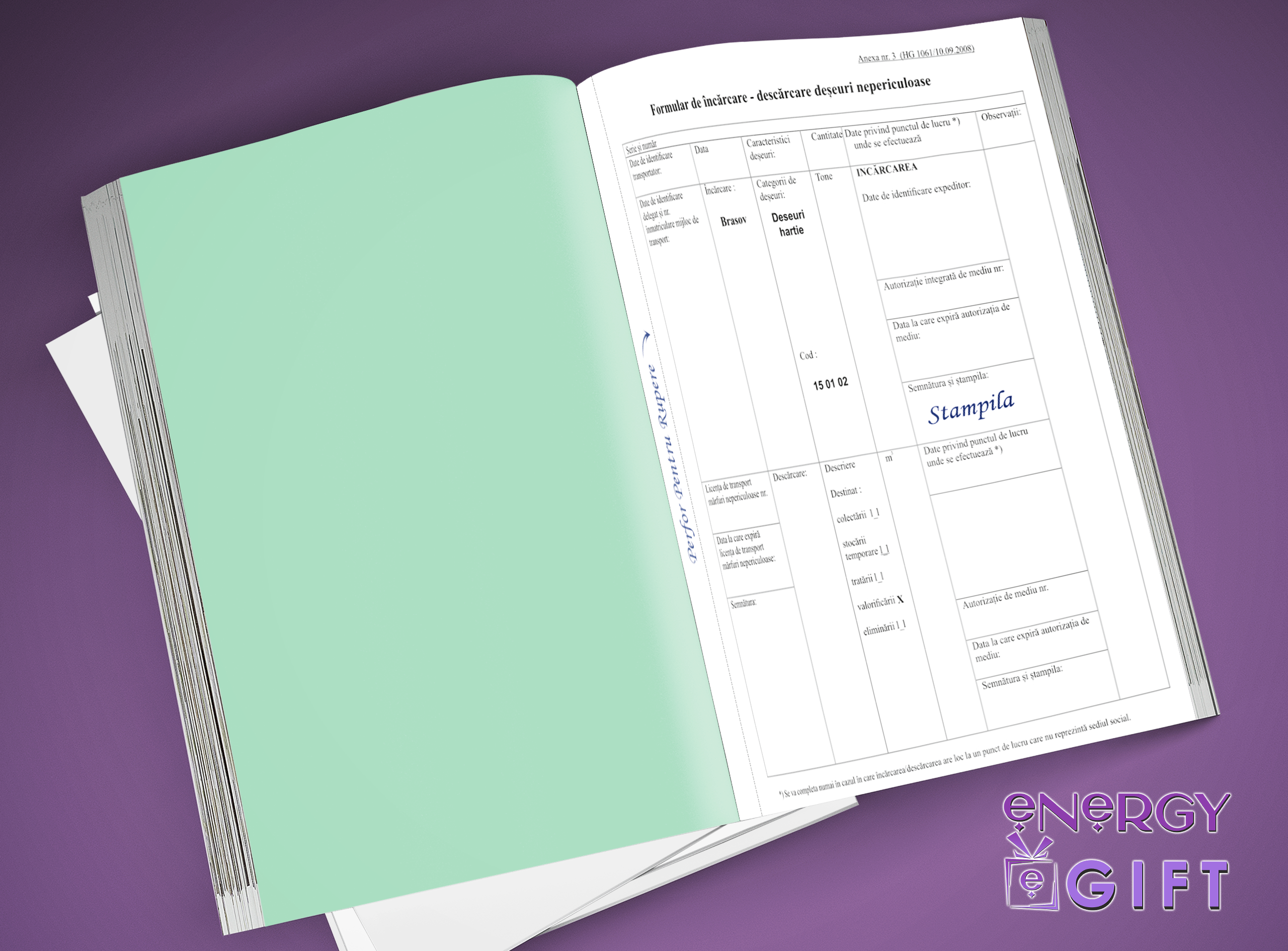 Tipizat încărcare și descărcare deșeuri nepericuloase personalizat A4 în 3 exemplare, cu logo și date firmă