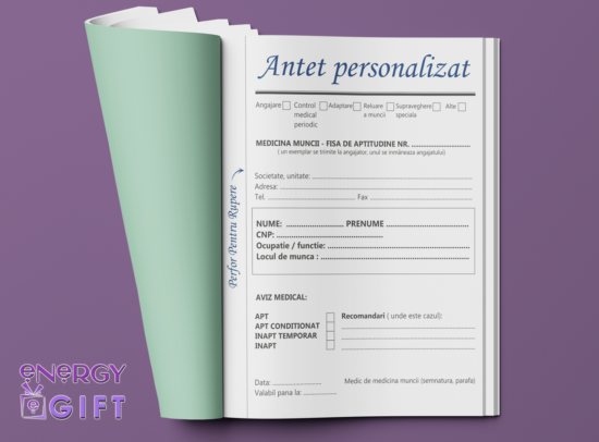 Tipizat fișă aptitudine medicina muncii personalizat A5 în 3 exemplare, cu logo și date firmă