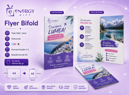 Printare Flyere A4 Bifold Color Față / Verso – Hârtie 80 gr