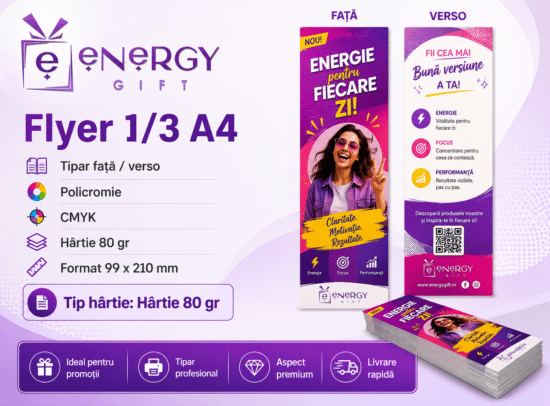 Printare Flyere 1/3 A4 Color Față / Verso – Hârtie 80 gr