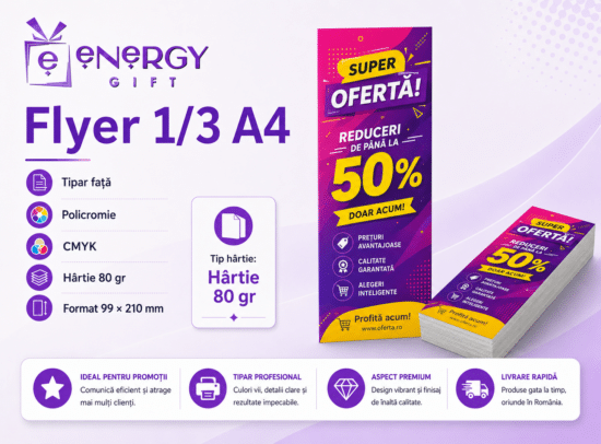 Printare Flyere 1/3 A4 Color Față – Hârtie 80 gr