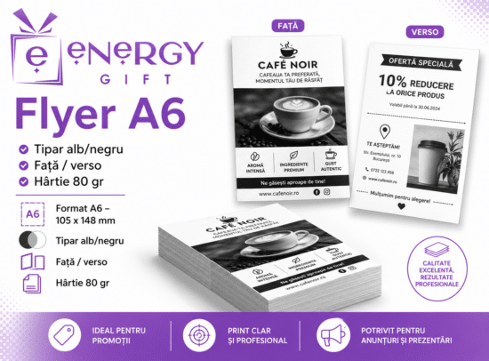 Printare Flyere A6 Alb-Negru Față / Verso – Hârtie 80 gr