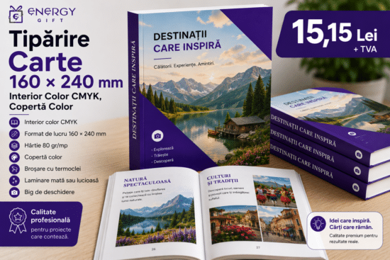 Tipărire Carte 160 × 240 mm – Interior Color CMYK, Copertă Color