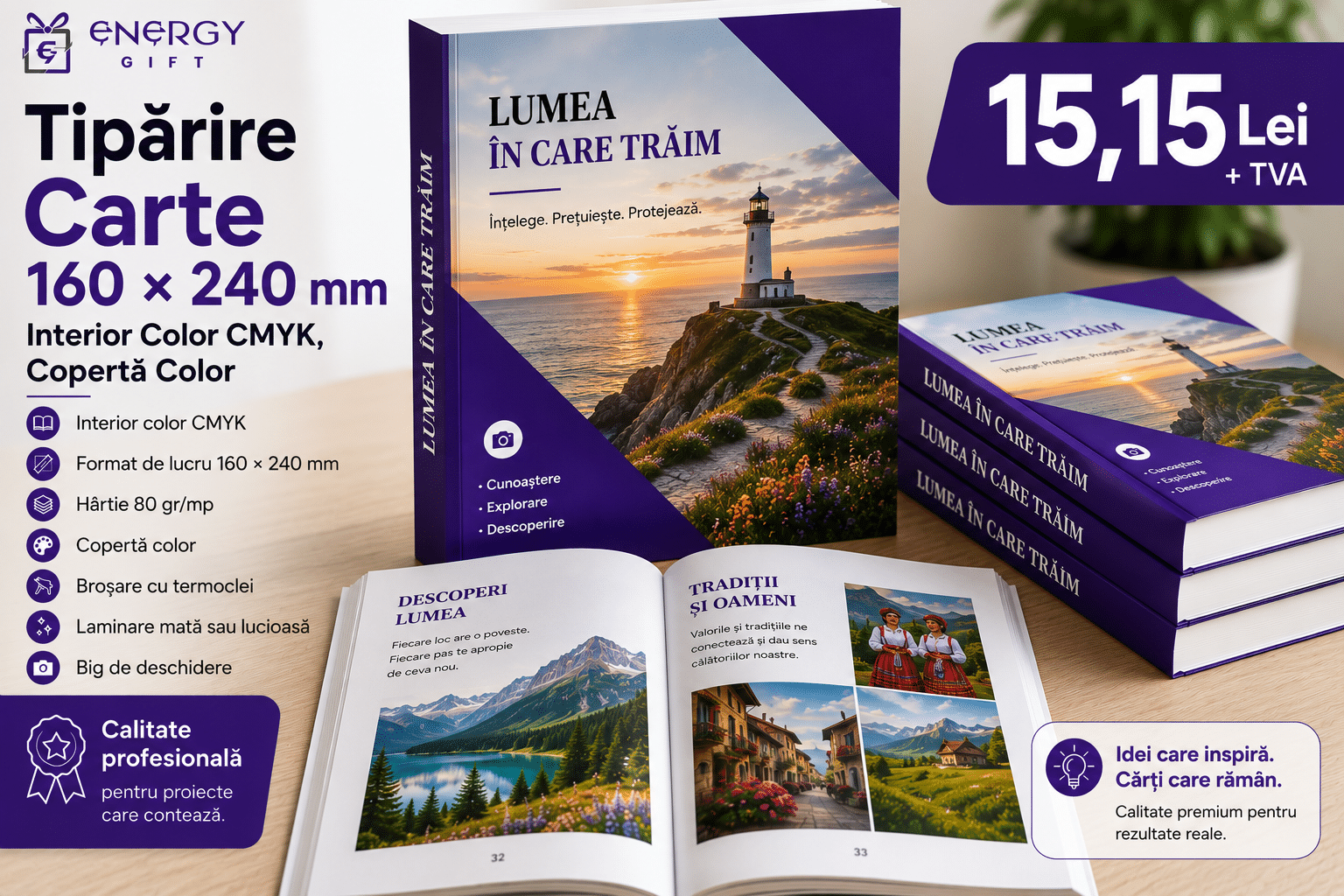 Tipărire Carte 160 × 240 mm – Interior Color CMYK
