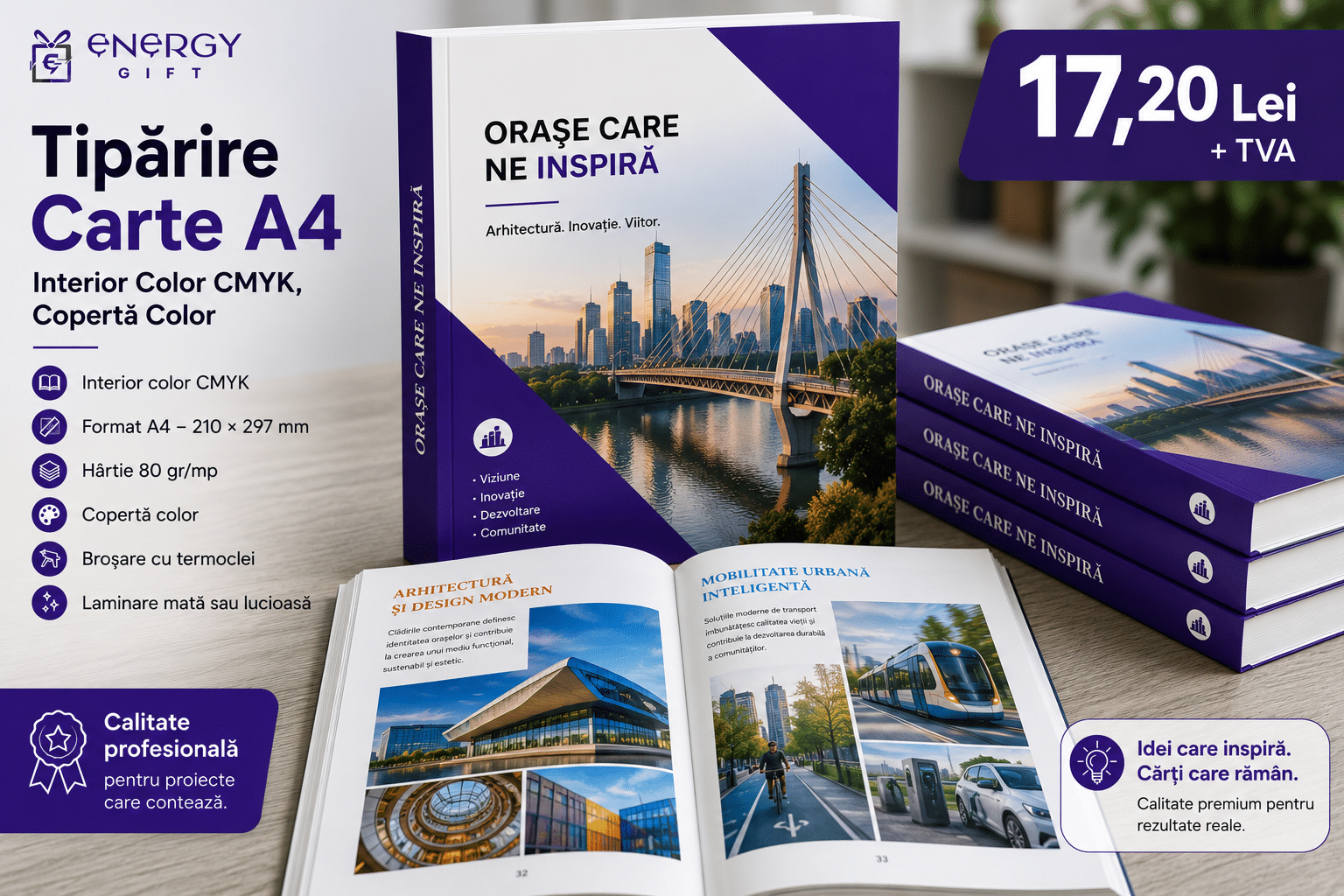 Tipărire Carte A4 – Interior Color CMYK, Copertă Color