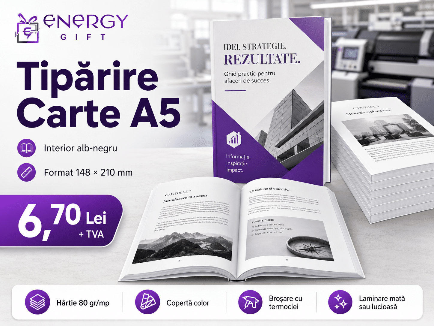 Tipărire Carte A5 – Interior Alb-Negru, Copertă Color