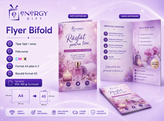 Printare Flyere A4 Bifold Color Față / Verso – Hârtie Lucioasă 150 gr