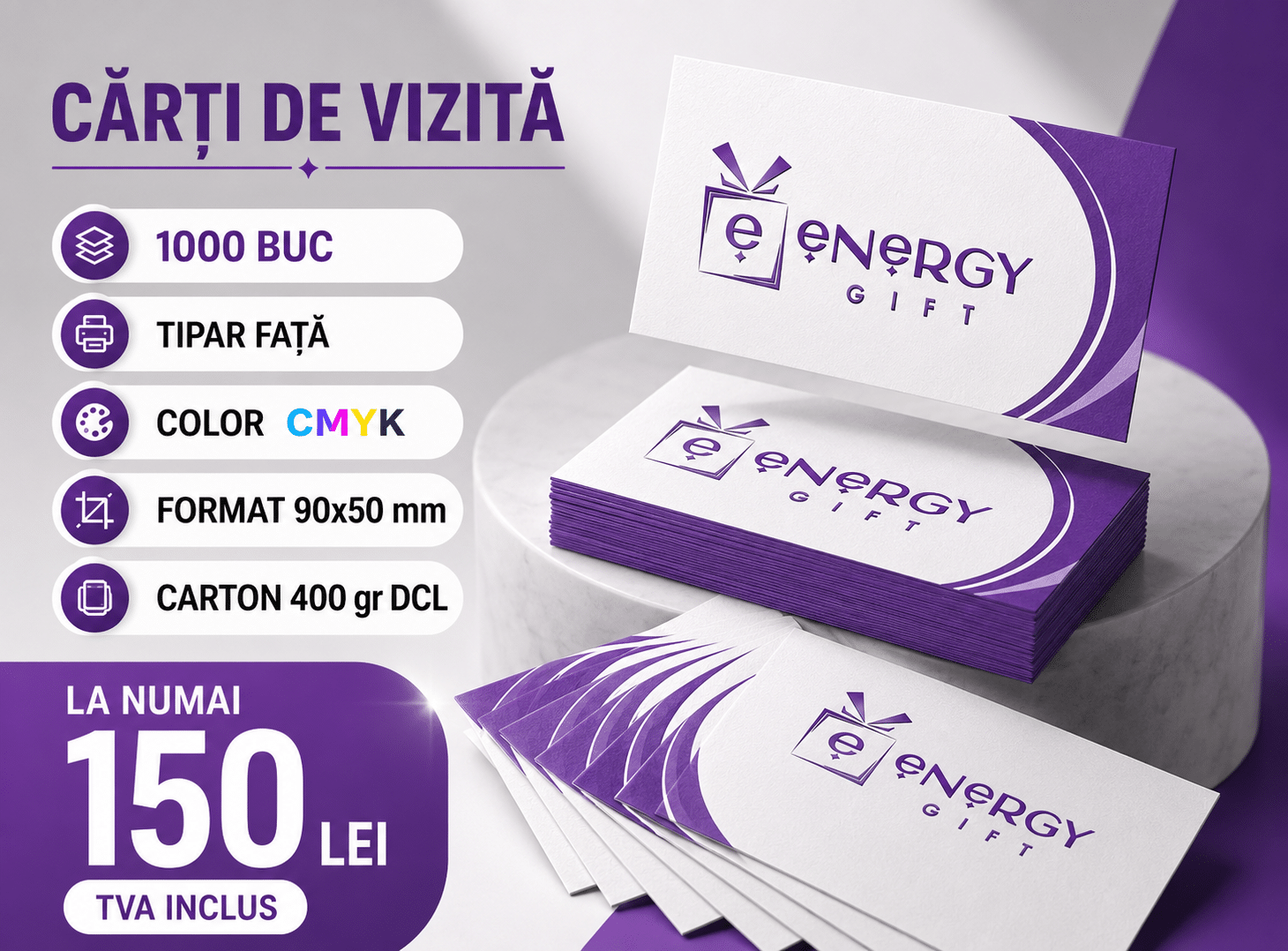 Cărți de vizită 50 x 90 mm tipar color carton 400 gr