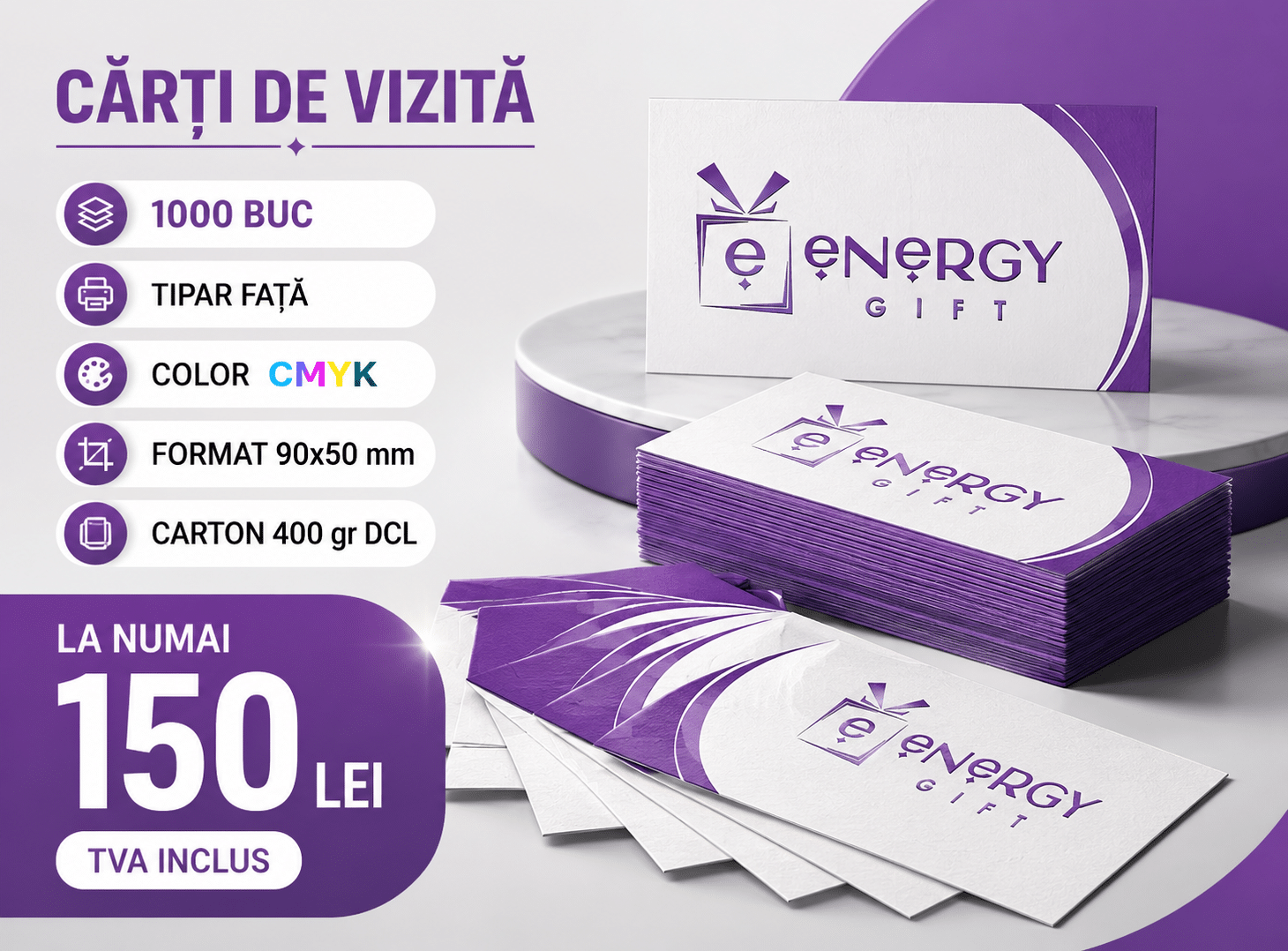 Cărți de vizită 50 x 90 mm tipar color carton 400 gr 1000 buc