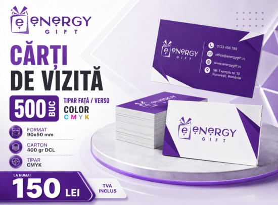 Cărți de vizită 500 buc., tipar color pe o față, carton 400 g/mp