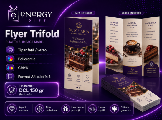 Printare Flyere A4 Trifold Color Față / Verso – Hârtie Lucioasă 150 gr