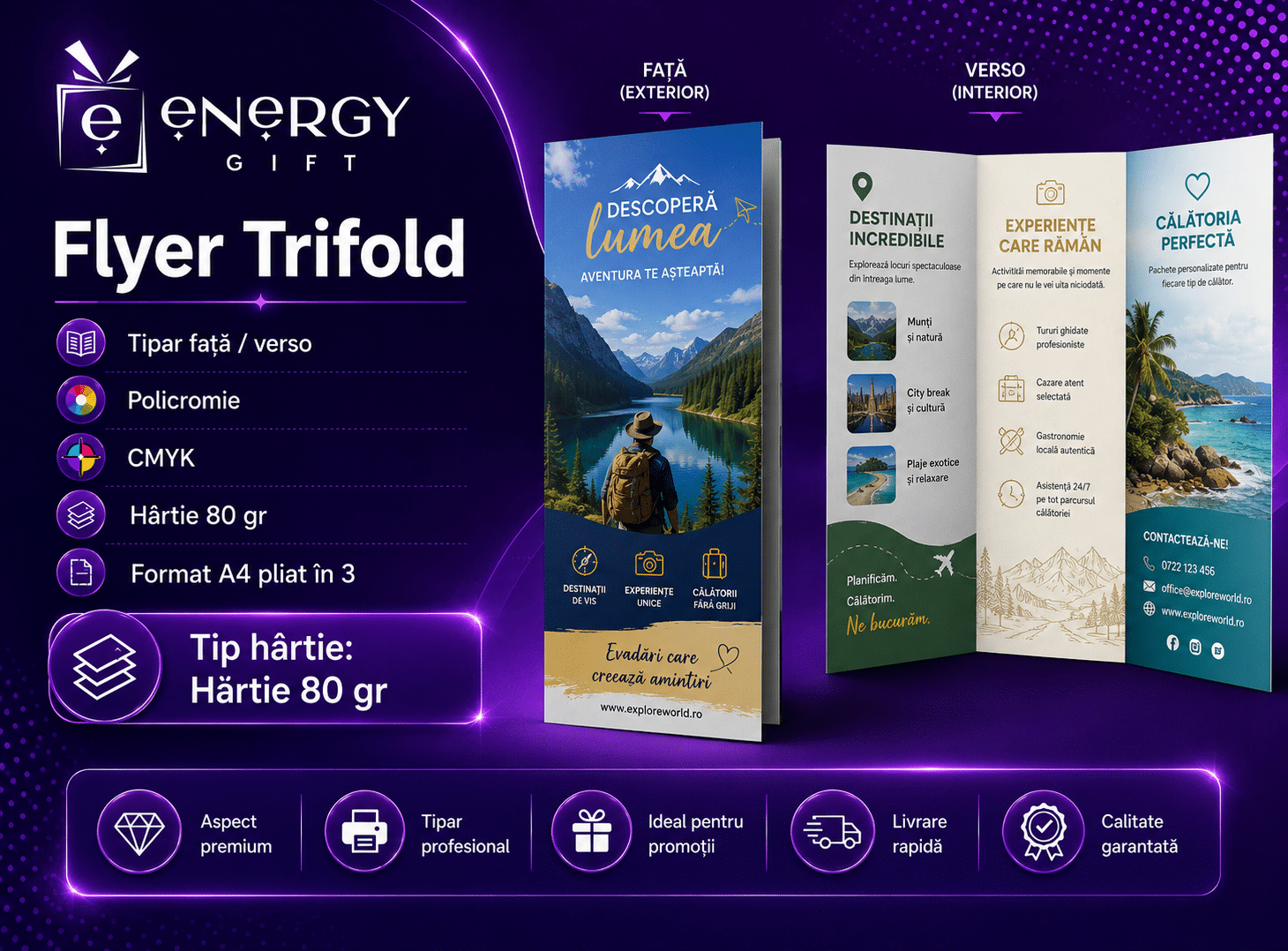 Printare Flyere Trifold Color Față / Verso – Hârtie 80 gr
