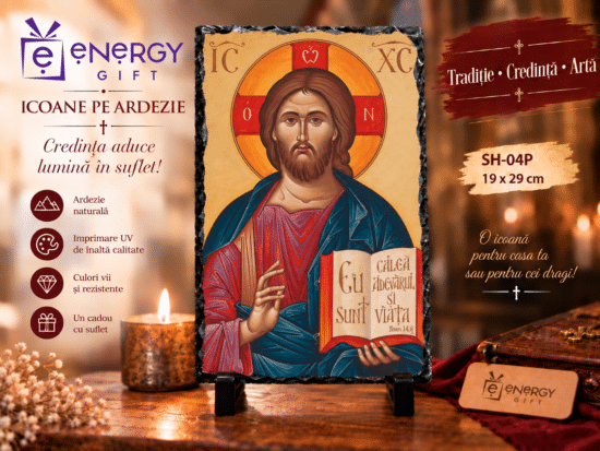 Icoana Iisus Hristos cu cartea pe ardezie naturală
