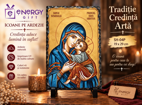 Icoana Maica Domnului cu Pruncul Iisus pe ardezie