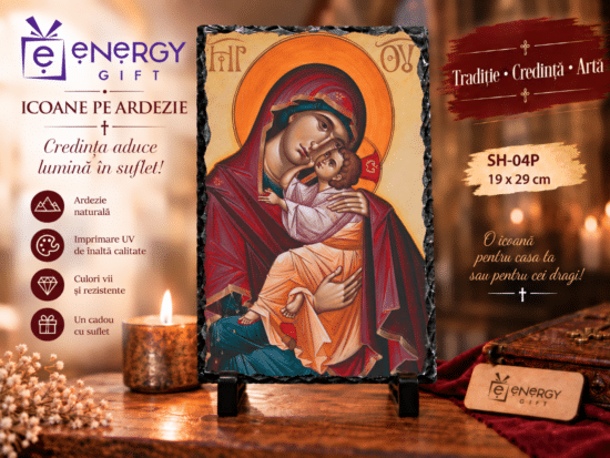 Icoana Maica Domnului cu Pruncul Iisus pe Ardezie – Cadou Religios