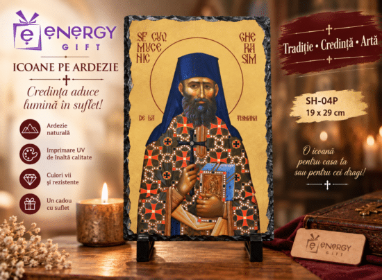 Icoana Sfântul Cuvios Mucenic Gherasim de la Tismana pe ardezie naturală